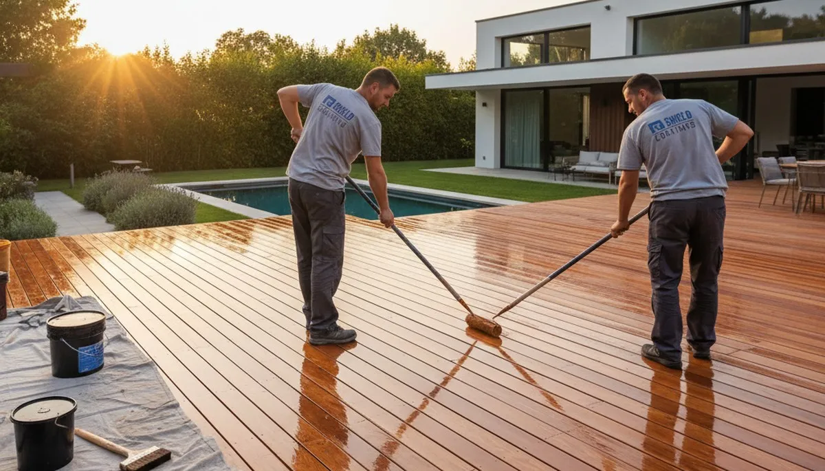 Professional deck sealing service in Norton, MA protecting wood decks from moisture and UV damage
