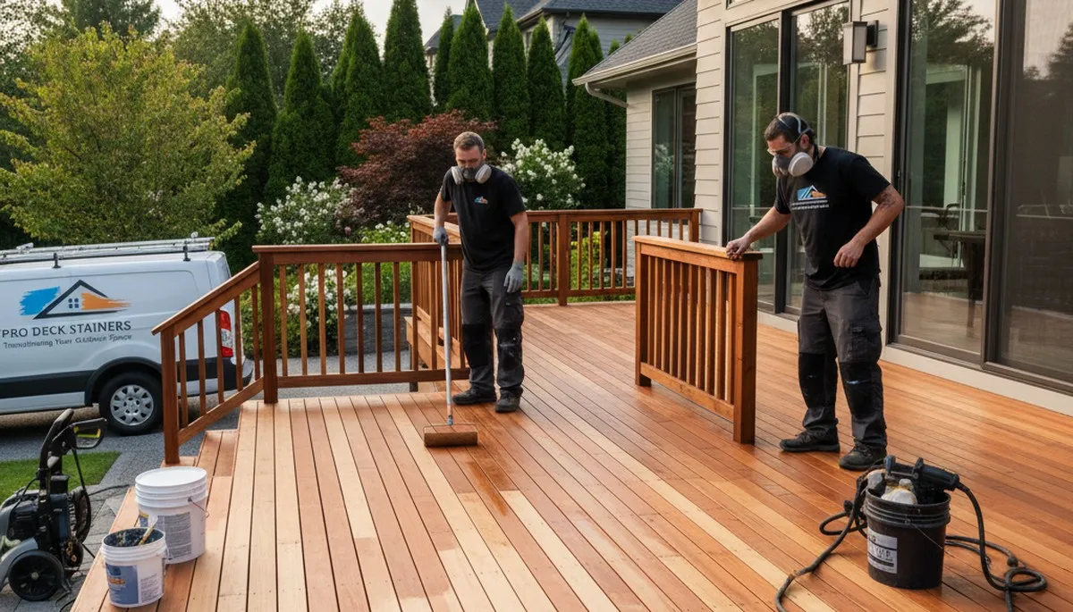 Deck staining in Norton, MA by Norton Paint Pros for weather-resistant wood protection