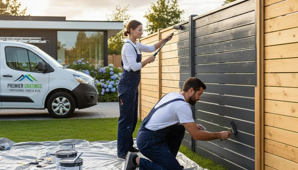 Fence painting in Norton, MA with weather-resistant coating for wood fence protection and curb appeal
