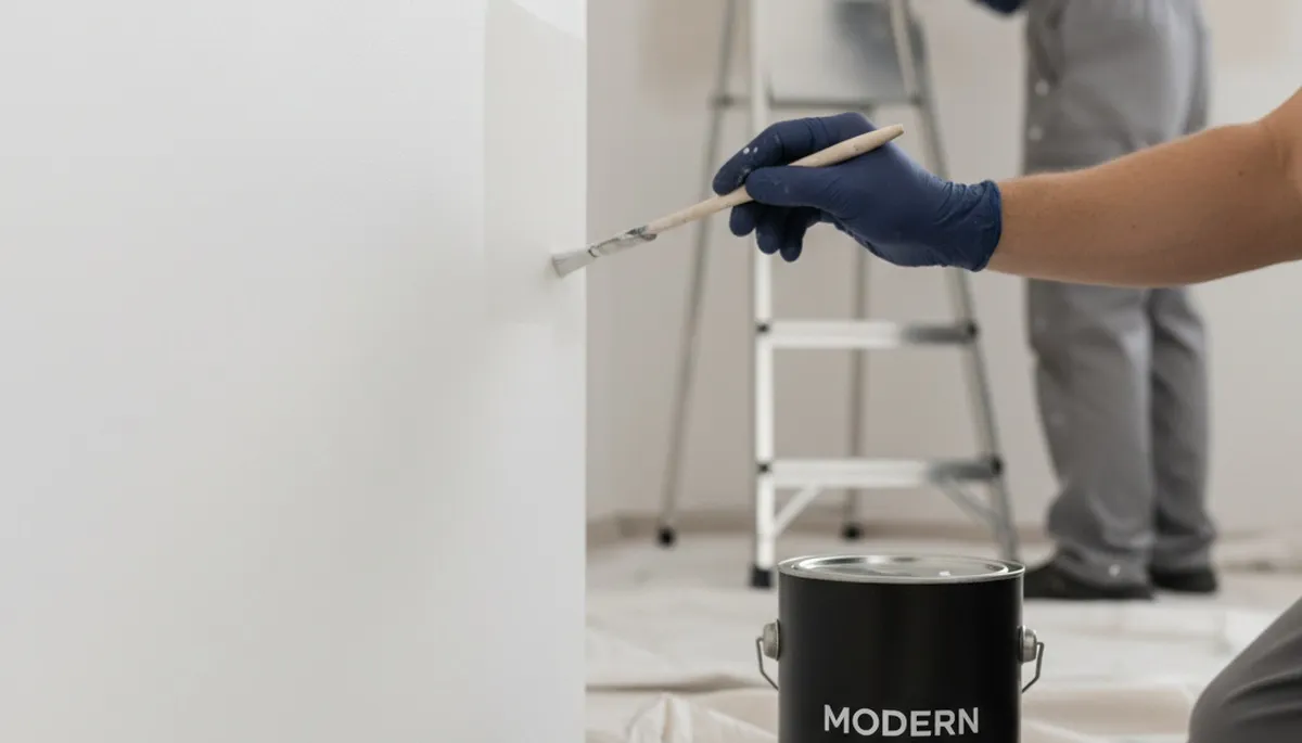 Painter applying paint touch-up on a home exterior in Norton, MA
